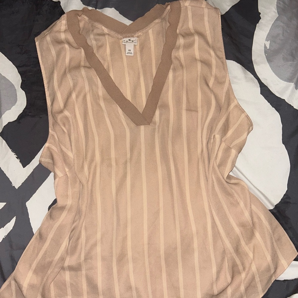 Worthington Beige Striped V-Neck Blouse